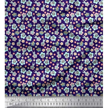 Soimoi Georgette Viscose Fabric Tortoise Rabbit & Panda Kids Print Fabric by The Yard 42 Inch Wide