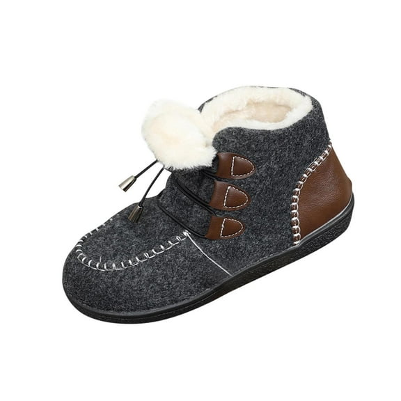 Xfvqtps Thermal Winter Boots for Women Fashion High Top Elastic Ankle Boots Warm Fleece Lined Slip Resistant Flat Shoes Outdoor Indoor Casual Wear Gray