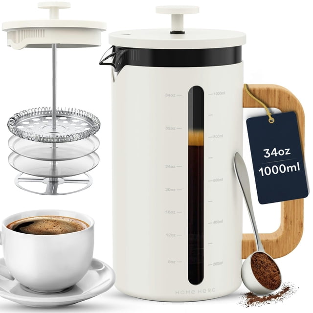 Cafetera francesa Home Hero de 1 litro con mango de madera de bambú