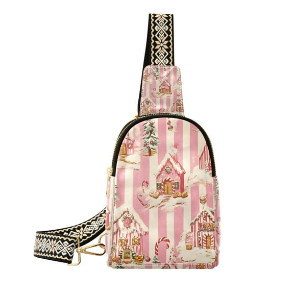 FORMRS Womens Crossbody Sling Bag Travel Daypack Shoulder Chest Backpack, Beige Gingerbread Houses