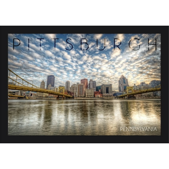 Pittsburgh, Pennsylvania - Skyline From the North Shore - Lantern Press Photography (24x16 Giclee Art Print, Gallery Framed, Black Wood)