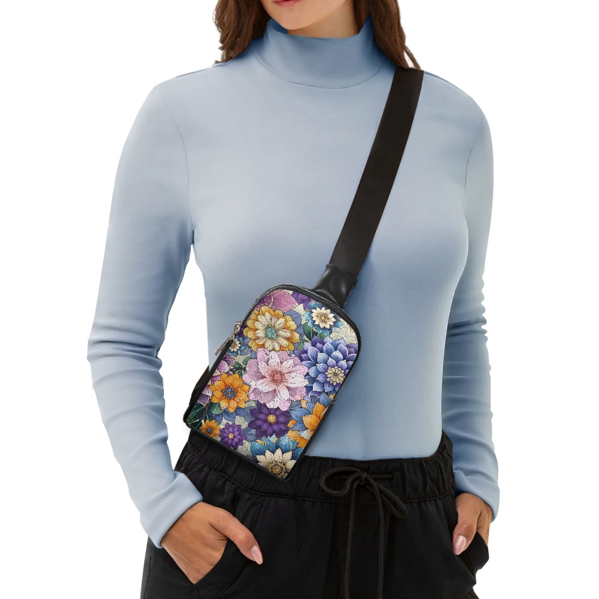 FOR U DESIGNS Boho Mandala Flower Small Sling Bag for Women PU Leather Crossbody Bags Fanny Pack Fashion Chest Bag for Dating Shopping Casual Shoulder Bag with 4 Card Slot
