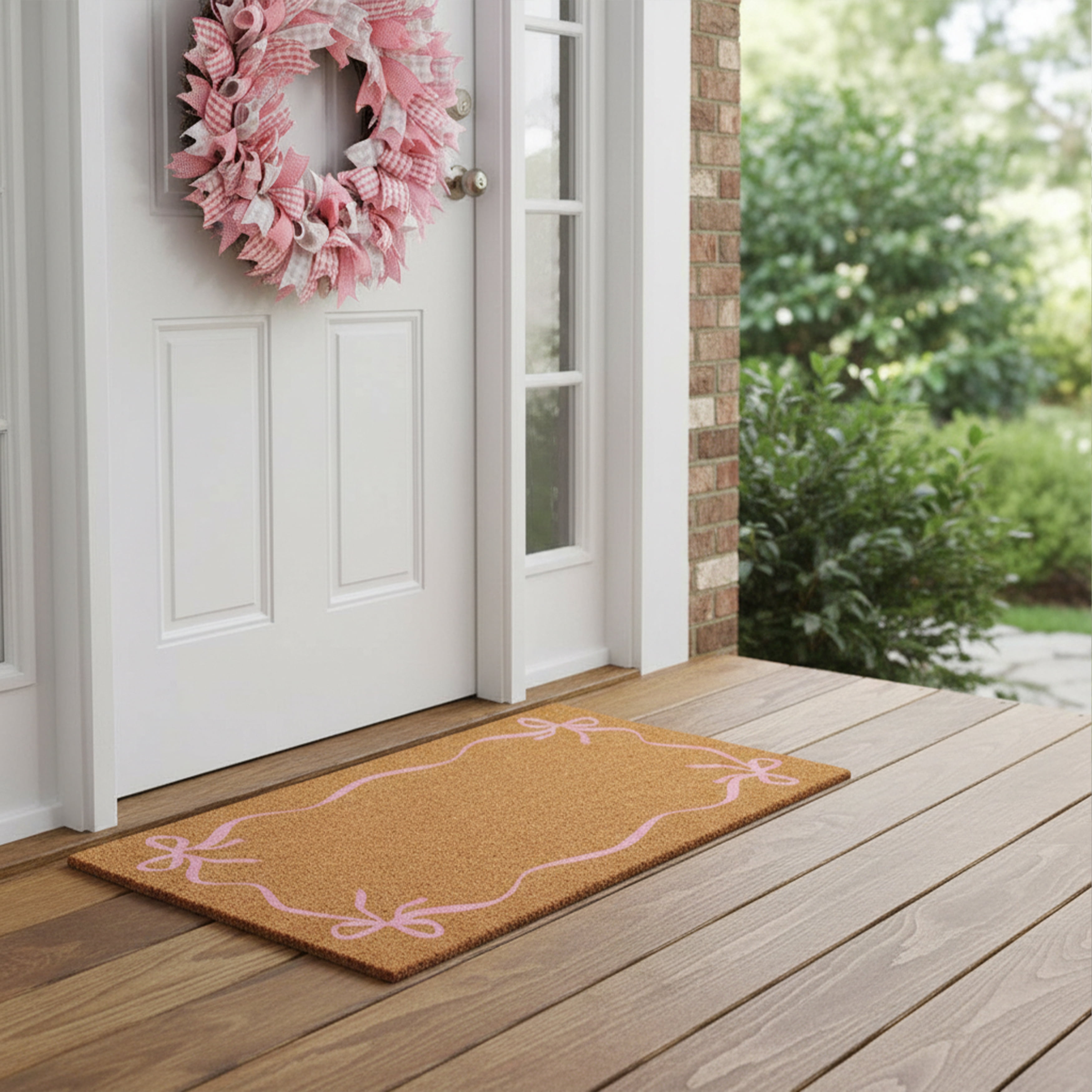 Calloway Mills 117613672 Pink Sweet Bow Border Doormat, 36" x 72"