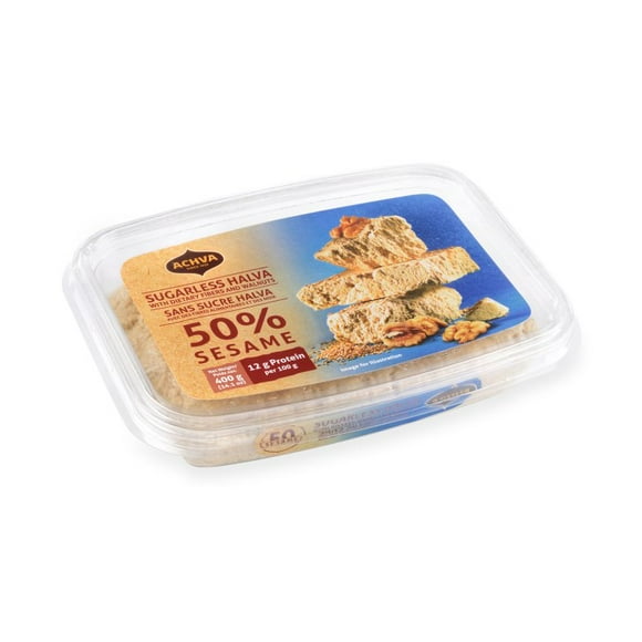 Achva Sugarless Halva with Walnuts & Fibers - 400 g, Nutty Indulgence without Added Sugar