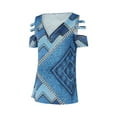 thumbnail image 4 of Franhais Women's Blouse Printed T-shirt, Loose Short Cutout Sleeve Zippered V-neck Pullover, 4 of 9