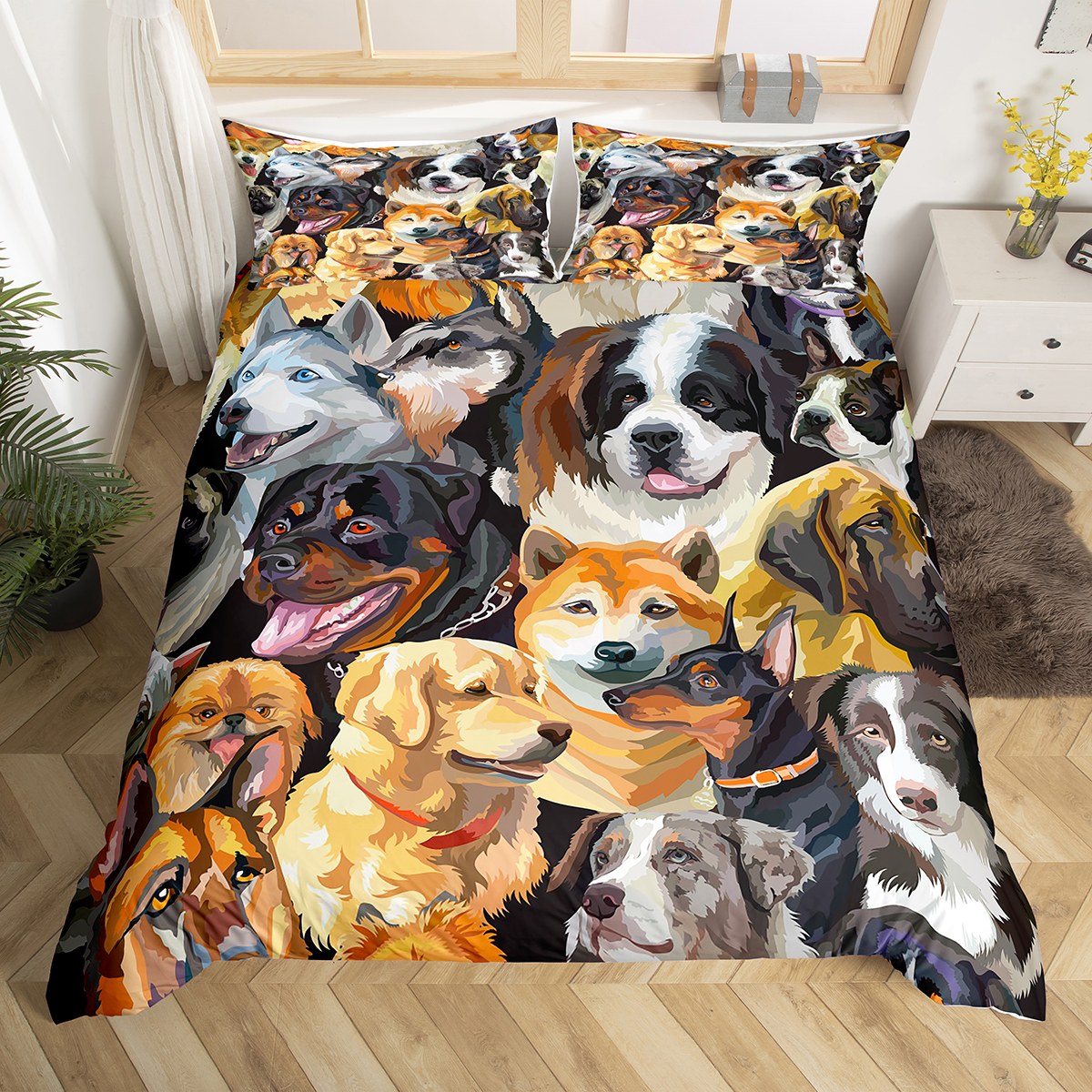 Pup Dogs Bedding Set Puppy Comforter Cover Dog Mom Gifts for Women,Cute