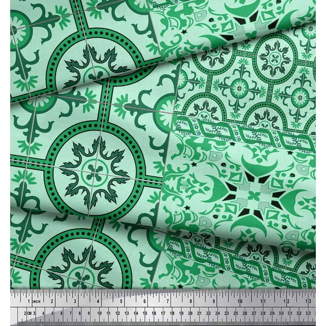 Soimoi Tissu Crêpe polyester Imprimé Patchwork Damas au Mètre 52 Pouces de Large