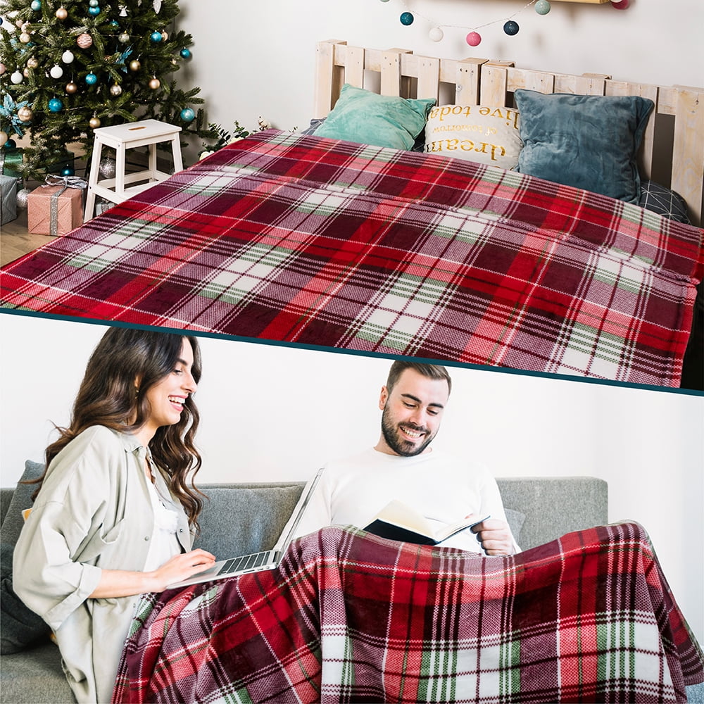 PAVILIA Fuzzy Christmas Fleece Blanket Warm Winter Cabin Throw 50x60 Red Green Plaid Walmart