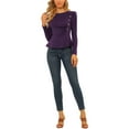 thumbnail image 2 of INSPIRE CHIC Women's Casual Round Neck Puff Long Sleeve Button Decor Peplum Blouse L Purple, 2 of 6