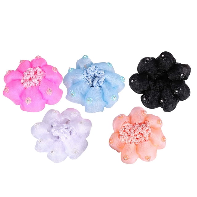5 uds cubierta de moño para el pelo malla de flores Ballet moño red de ganchillo elástico redecilla para el cabello para niñas
