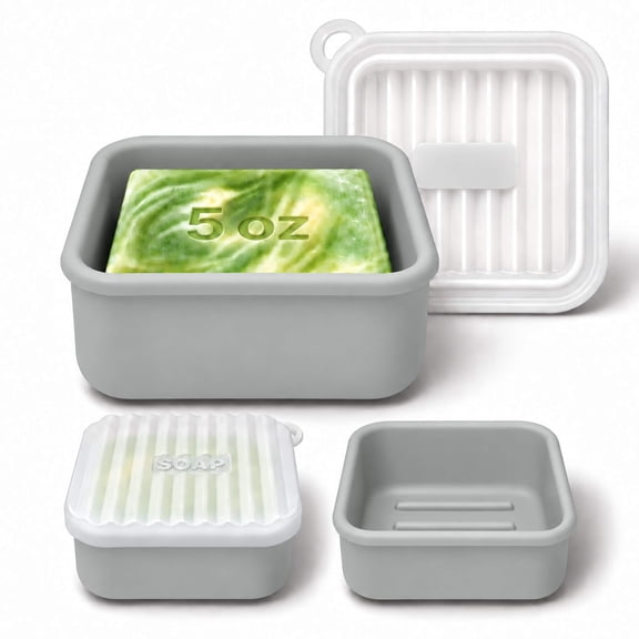 AIMAIAIMAI Square Soap Travel Case, Fits 5 oz Square Bar Soap and Most Standard Bar Soaps, Silicone Soap Holder with Built-In Drain Ridges, Gray