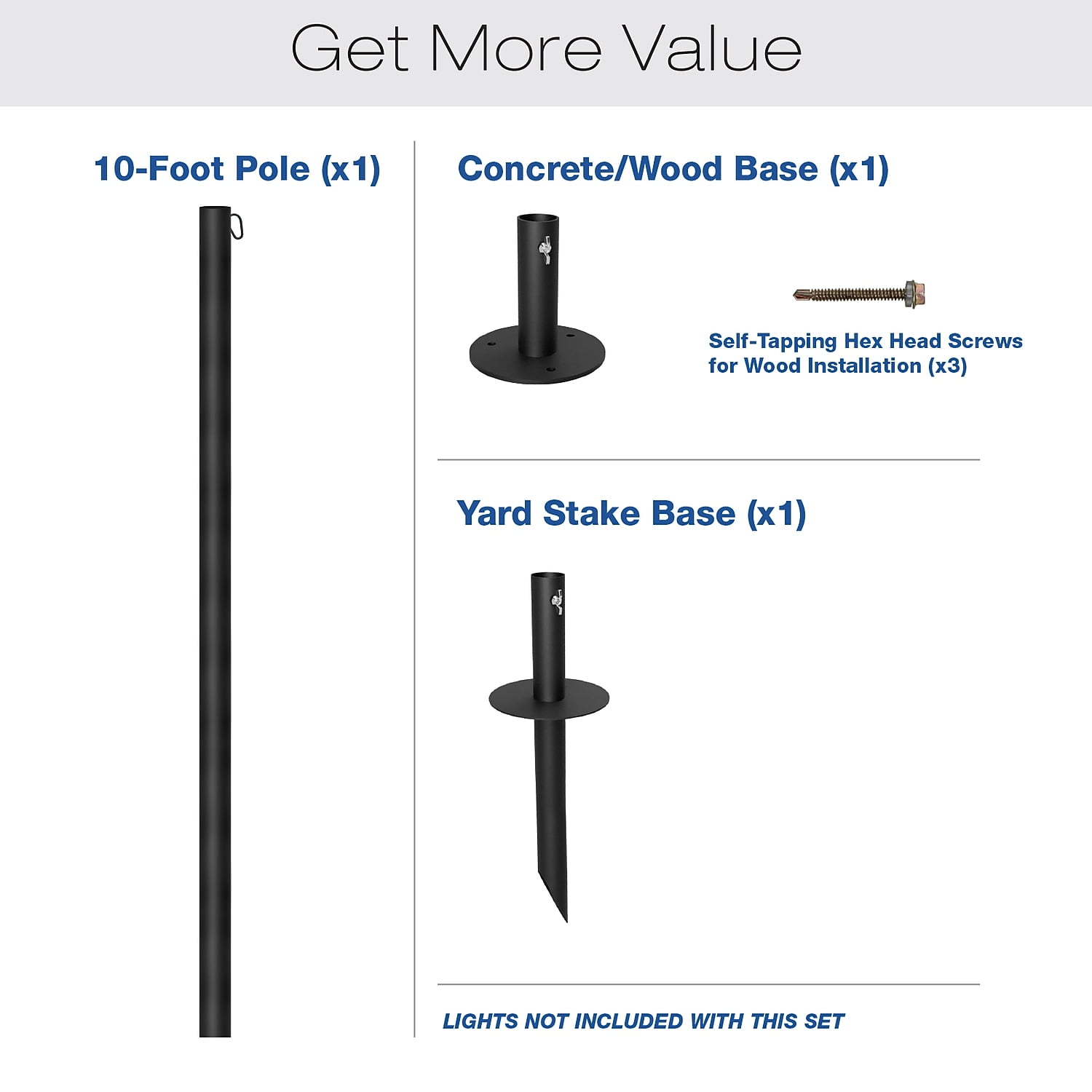 Excello Global Products Bistro Pole for String Lights Black (EGP-HD-0429)