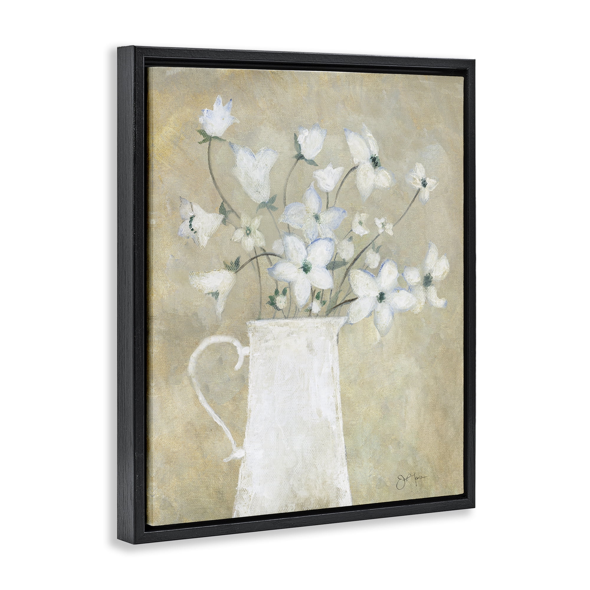 Stupell Industries Rustic Pottery Bouquet Plants & Flowers Painting Black Floater Framed Canvas Art Print Wall Art, 25 x 31