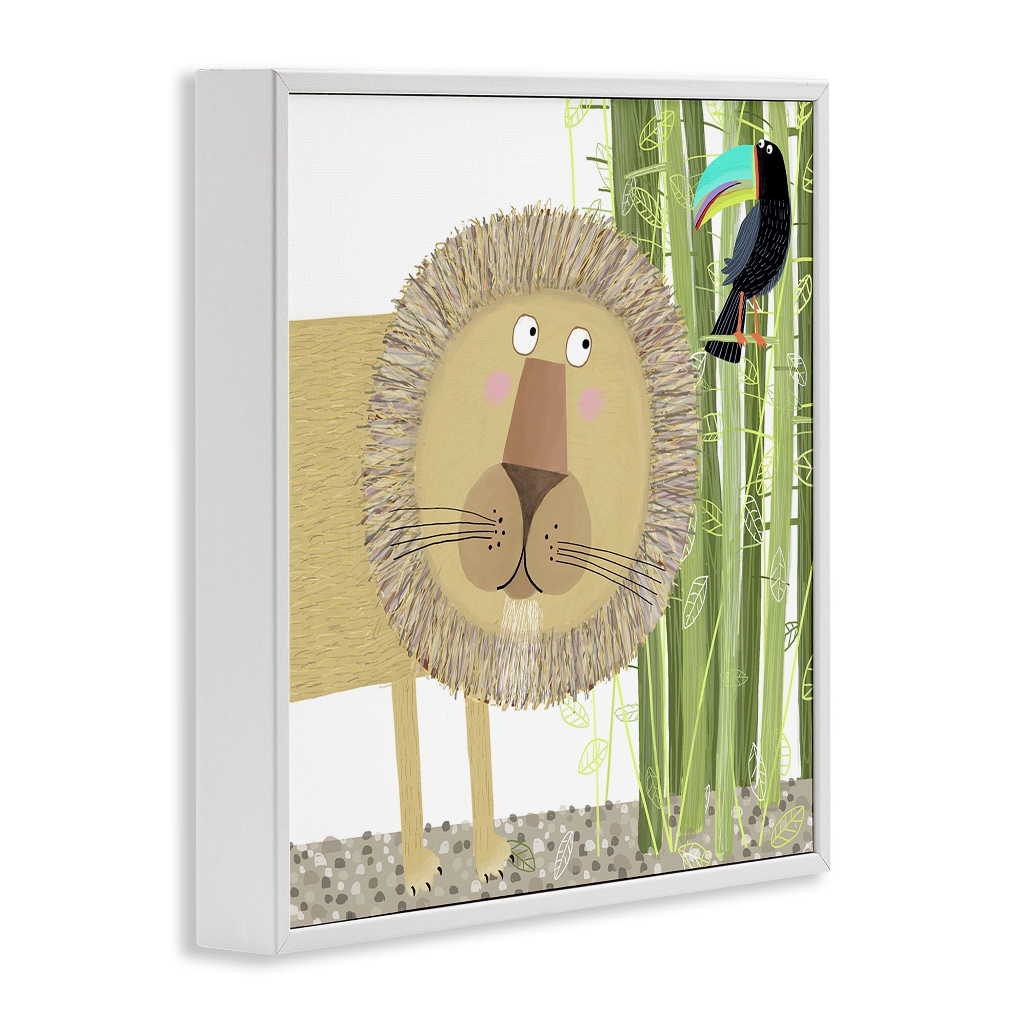 Stupell Industries Lion with Bamboo Trees & Toucan White Framed Giclee Art, design by Carla Daly