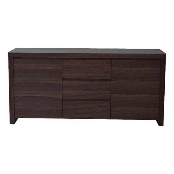 Benjara Ross 63" Buffet Console Cabinet- Door Shelves- 3 Drawers- Dark Brown