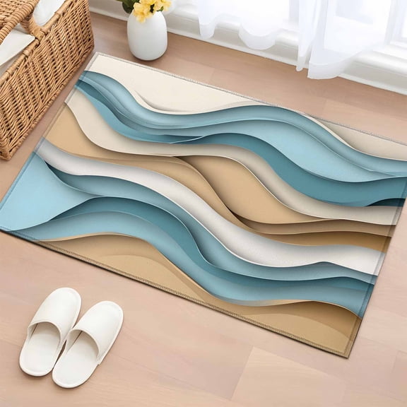 Rectangle Rug 2x3ft Area Rug, Teal Brown Gradient Water Ripple Area Rugs for Living Room Bedroom, Modern Abstract Wave Art Floor Mat Non-Slip Non-Shedding Carpet Indoor Accent Rugs