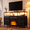 Black, variant on Fireplace TV Stand With 4 Fabric Drawers, TV Stand Dresser With Power Outlets And LED Lights, Fireplace Entertainment Center With Open Shelf For 43, 50 Inch TV, For Living Room, Bedroom