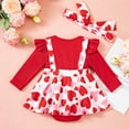 thumbnail image 5 of EnJoCho Baby Girl Valentines Day Outfit Heart 𝖱omper Dress Ribbed Ru𝖿fle Skirt Jumpsuit Headband Fall Clothes Thanksgiving Holiday Seasonal Dress Photoshoot, 5 of 8