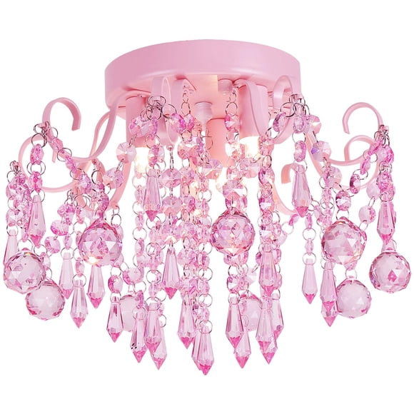 Candelabro Q&S, minicristal, montaje semiempotrado, 3 luces, color rosa