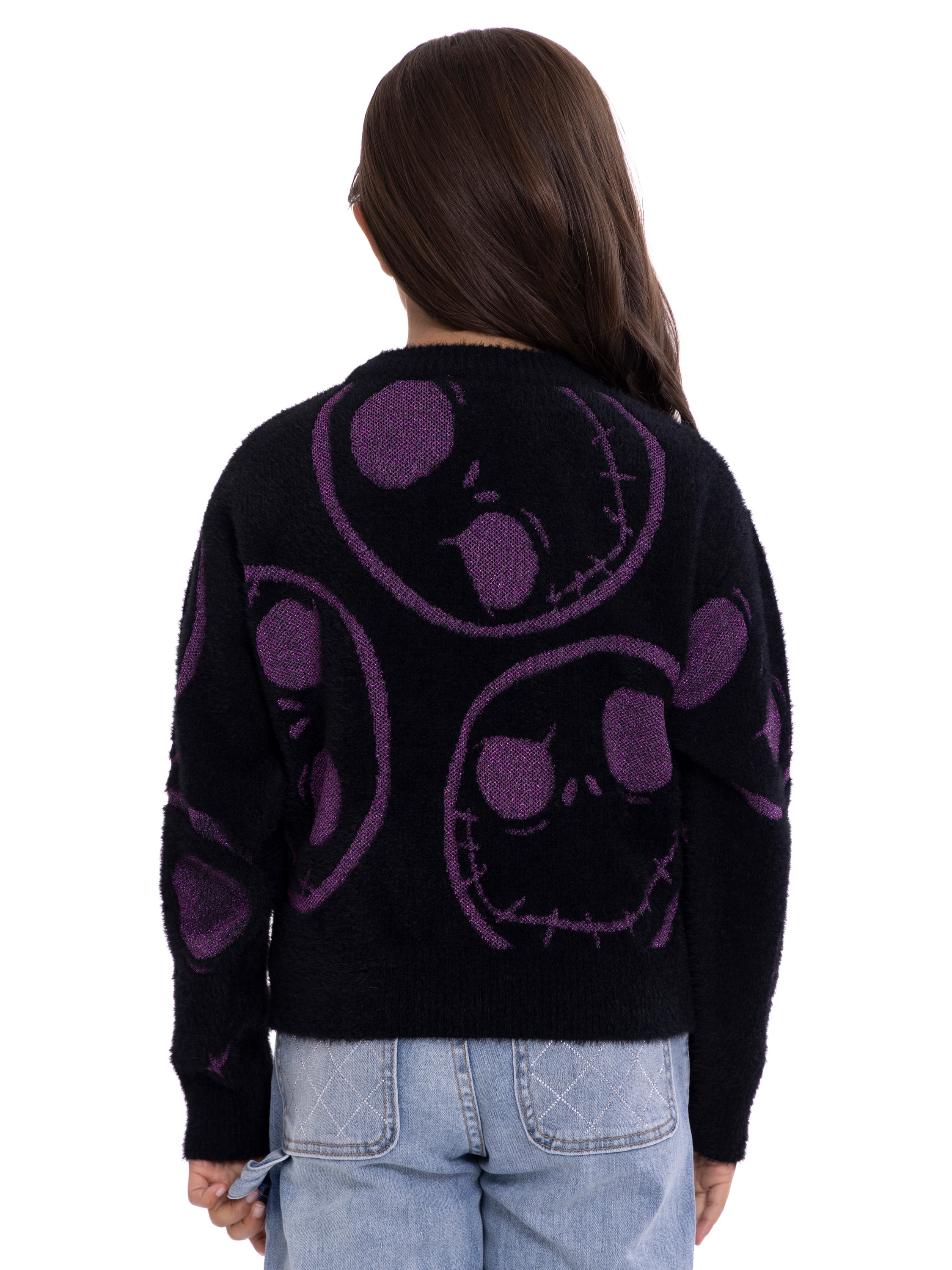 The Nightmare Before Christmas Girls Graphic Eyelash Glitter Sweater, Sizes 4-16