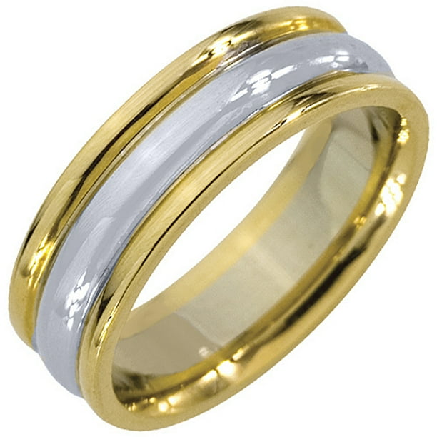 TheJewelryMaster 14K TwoTone Gold Mens Wedding Band 6mm High Gloss