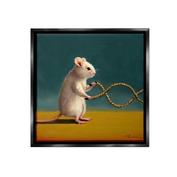 Stupell Industries Focused Exercising Mouse Animals & Insects Painting Black Floater Framed Canvas Art Print Wall Art, 18 x 18