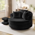 thumbnail image 6 of Muumblus 50" Oversized Swivel Accent Barrel Chair, Modern Lounge Chair Indoor, Round Reading Armchair for Living Room, Black Corduroy, 6 of 12