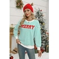 thumbnail image 4 of VILOVE Women Christmas Sweatshirt Striped Glitter Patch Merry Christmas Letter Print Sweater Embroidered Pullover Top, 4 of 10