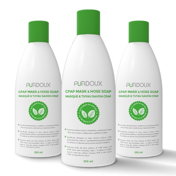 Jabón para mascarilla y manguera CPAP Purdoux sin fragancia 250 ml (paquete de 3)