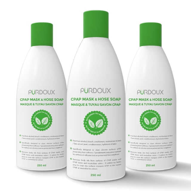 Jabón para mascarilla y manguera CPAP Purdoux sin fragancia 250 ml (paquete de 3)