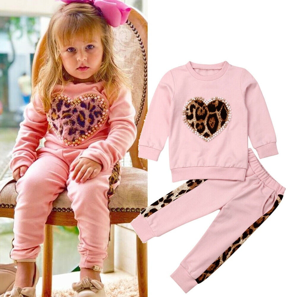 Honganda 2pcs Toddler Kids Baby Girls Leopard Tops Hoodie Pants Leggings Outfits Set Clothes Tracksuit Age For 1 6 Years Pink