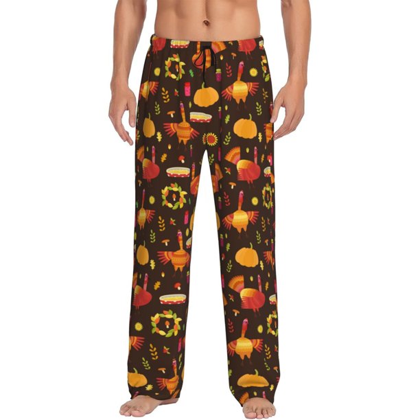 Fotbe Thanksgiving Turkey Pantalones de Pijama para Hombre, Pantalones de Dormir, Pantalones de Casa con Cintura Ajustable y Bolsillos-X-Large