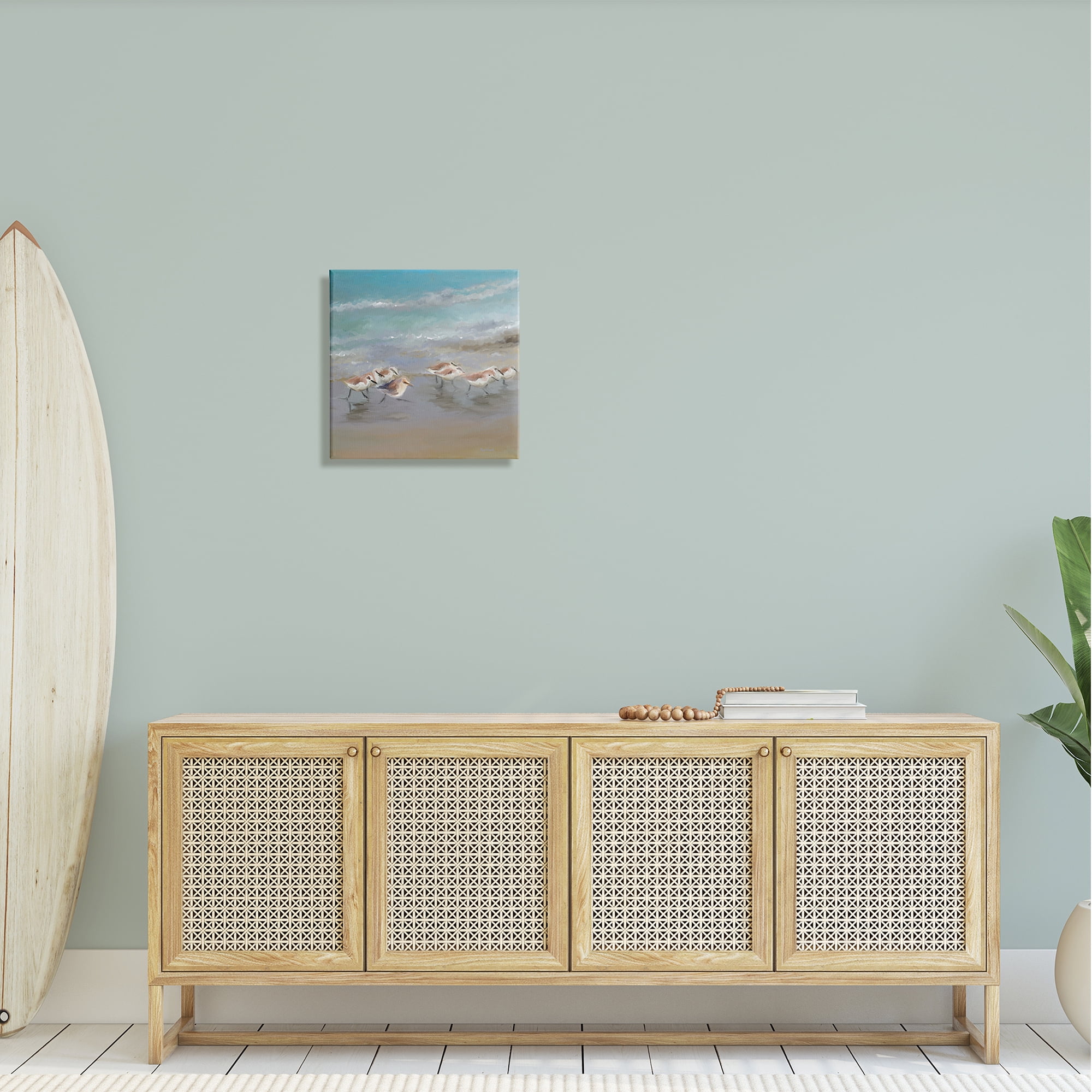 Stupell Coastal Sandpipers Beach Waves Shore Landscape Painting Gallery Wrapped Canvas Print Wall Art