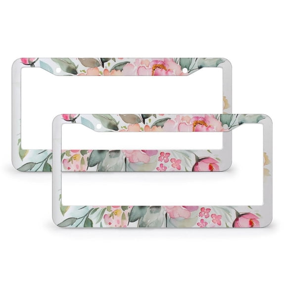 License Plate Frames Elegant Pretty Watercolor Florals License Plate Frame License Plate Shield Frame 2 Pack Girly Floral Design Aluminum License Plate Cover for Girl Women Men Vehicles