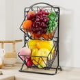 thumbnail image 2 of Wetheny 2 Tier Fruit Basket Fruit Bowl for Kitchen Counter,Bread,Fruit and Vegetable Holder Storage Basket,Wire Hanging Basket stand for Kitchen Organizer, Matte Black, 2 of 9