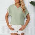 thumbnail image 2 of Women's Casual Cuffed Short Sleeve V Neck Office Blouse Solid Color Loose Fit Comfy Work Shirt Tops for Summer, 2 of 6