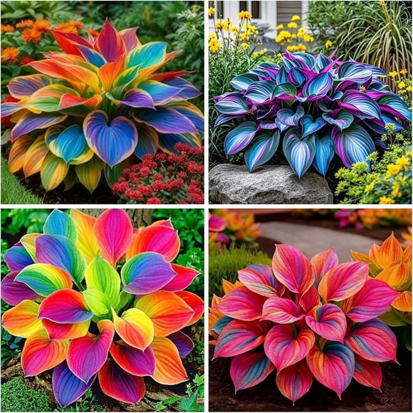 GSDWIUEW 200 Hosta Seeds Colorful Mix-4 Vibrant Hosta Varieties, High Ornamental Value, Easy-Care Garden/Container Plants