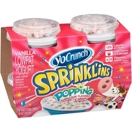 YoCrunch Sprinkl'ins Popping Low Fat Vanilla with Bubblegum Flavored Candy Yogurt, 4 Oz., 4 Count