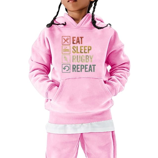 BXUIDJG Chandail en Molleton pour Filles Coupe Décontractée Mignon pour Fans de Football Cadeau Sportif pour Adolescentes Joueur de Rugby Rétro Imprimé Lettre Ample avec Poche Chandail en Molleton Mignon Tendance Rose 3-4 T