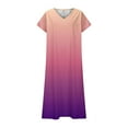 thumbnail image 4 of Robes Femmes DYTTDG Robe Femme Mode Dégradé Col en V Manches Courtes Robe Maxi de Plage Cadeau pour Adultes Rose,P, 4 of 5