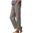 thumbnail image 6 of Tqcoqu Linen Pants for Women Casual Summer Drawstring Elastic Waist Trousers Pockets Petite Fashion Straight Pants Lounge,Gray Women's S-XXL, 6 of 7