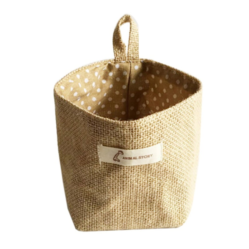 4pcs Mini Hanging Storage Bag，Cotton Linen Small Storage Basket Decor Bin Bag with Handle for Wall Door Closet 