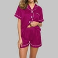 thumbnail image 3 of Efsteb Pajamas for Women Set Two Piece Set Sleepwear Pajama Sets Summer Button Lapel Short Sleeve Tops Shorts Solid Color Loose Casual Loungewear Outfit (Purple,M), 3 of 4