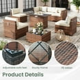 thumbnail image 3 of Poteban 8 Pieces Outdoor Patio Furniture Set with 44" Fire Pit Table, Brown Wicker Rattan Sectional Sofa with Cushions and Glass Coffee Table for Backyard Garden, Khaki, 3 of 12