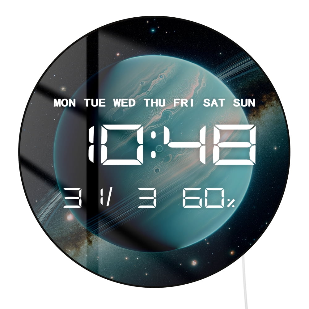 Deep Space Uranus Themed LED Digital Wall Clock Shows Time Temperature Humidity Week And Date
