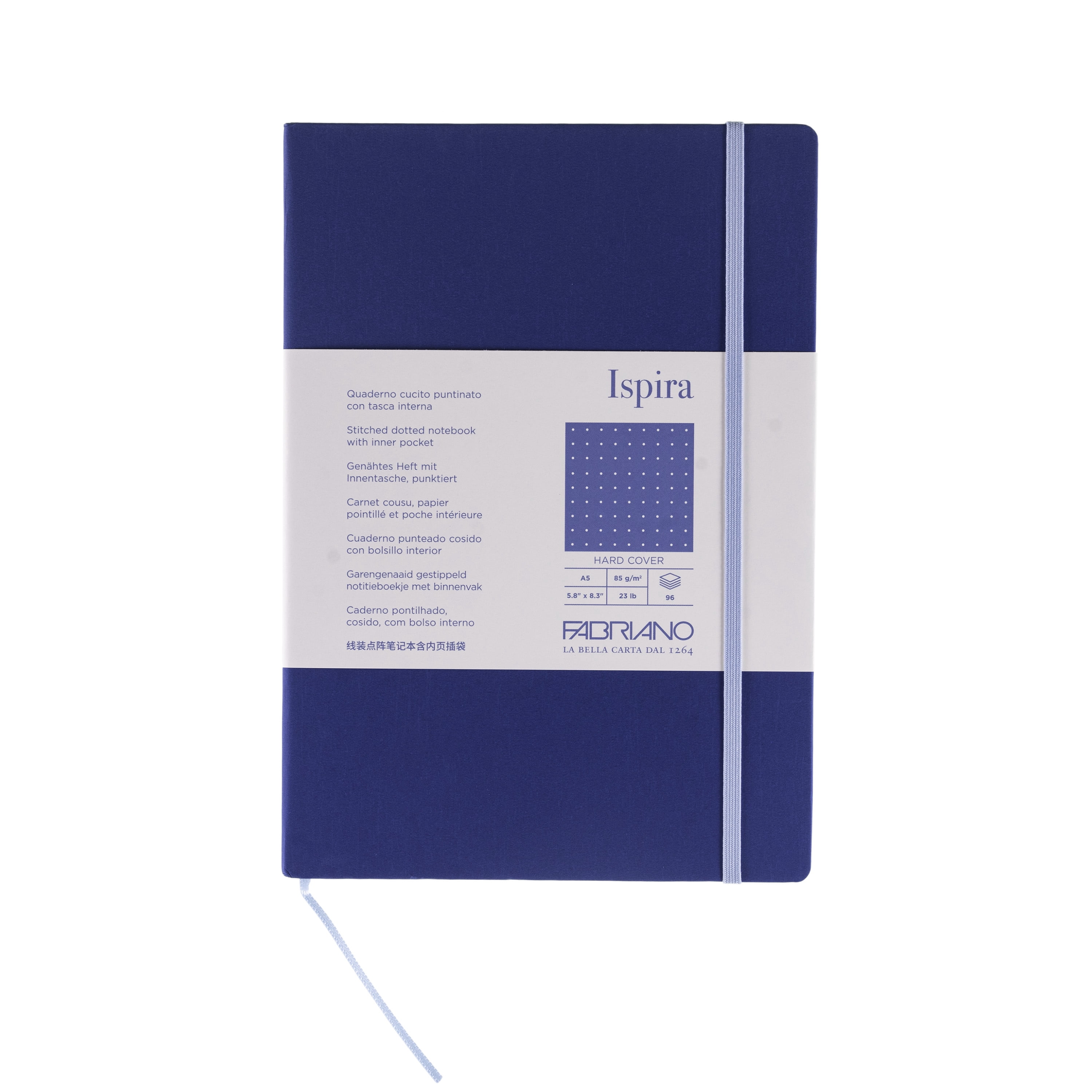 Fabriano Ispira Hard-Cover Notebook, 5.8" x 8.3", A5, Dotted, Blue