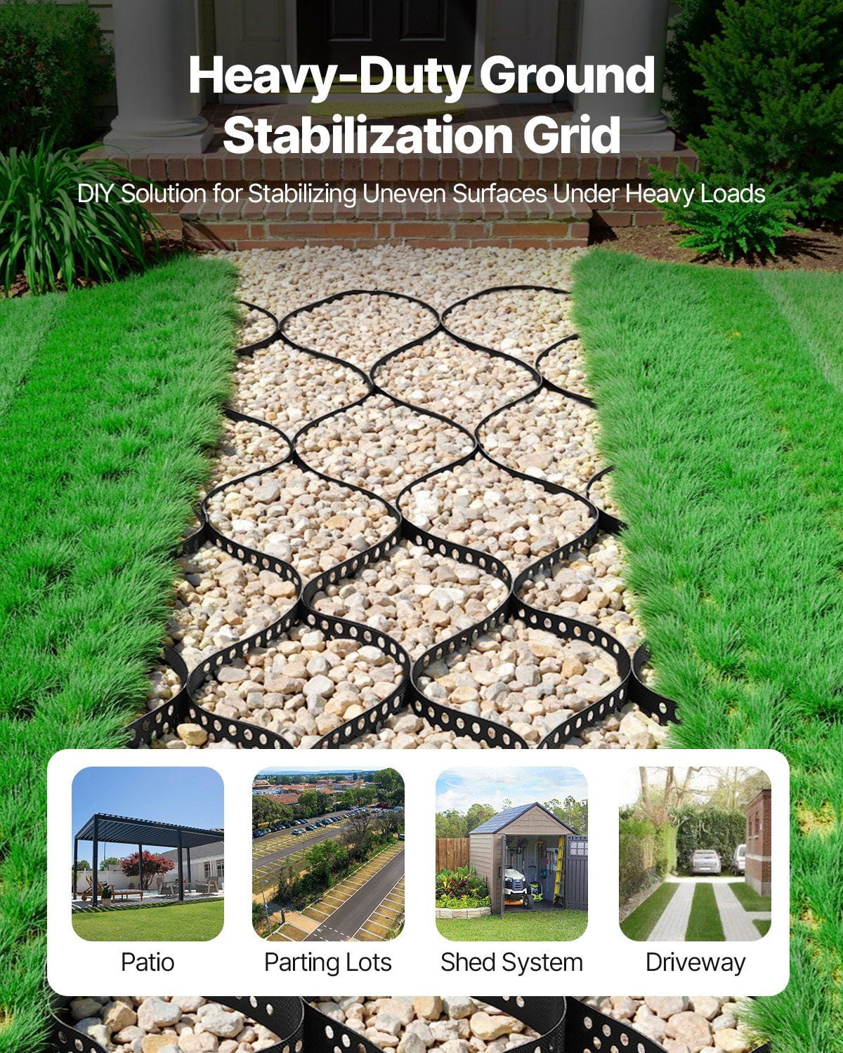 3-Inch Deep Geocell Ground Grid 17.06x8.86 FT Heavy-Duty HDPE Gravel Stabilizer for Driveway, Parking, Landscaping, Slope Reinforcement & Erosion Control