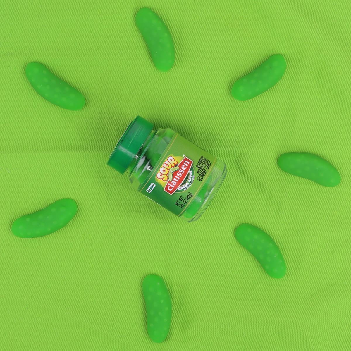 (4 pack) Frankford Claussen Sour Apple Flavored Mini Pickle Gummy Candy Jar, 1.41 Ounces