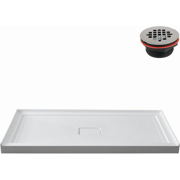 Streamline GB-616-468 60 in. x 32 in. Alcove Acrylic Shower Base in Glossy White With Center Drain, Drain Included