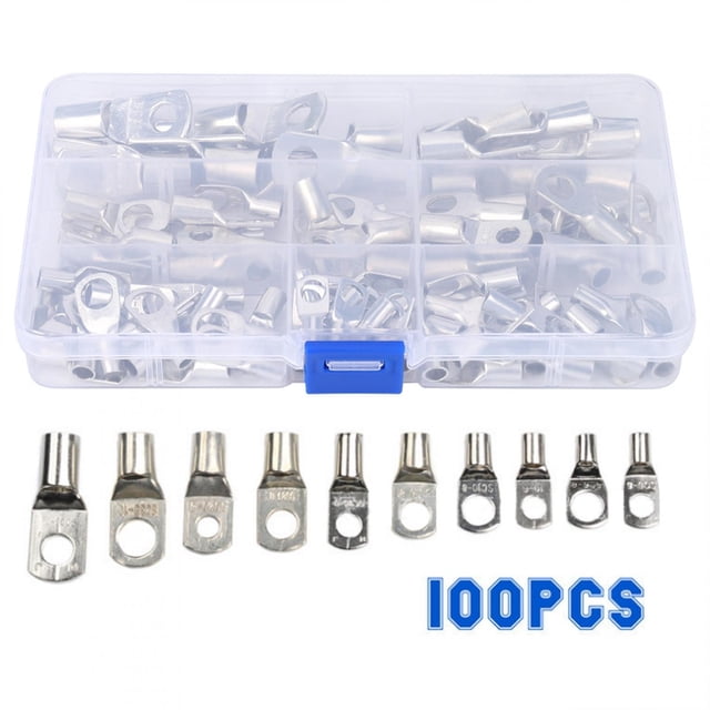 Juego de terminales de anillo de conectores de Cable, suministros eléctricos plateados, accesorio Industrial para alambre de cobre, 100 Uds.